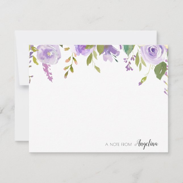 lavender floral personalized note card (Front)