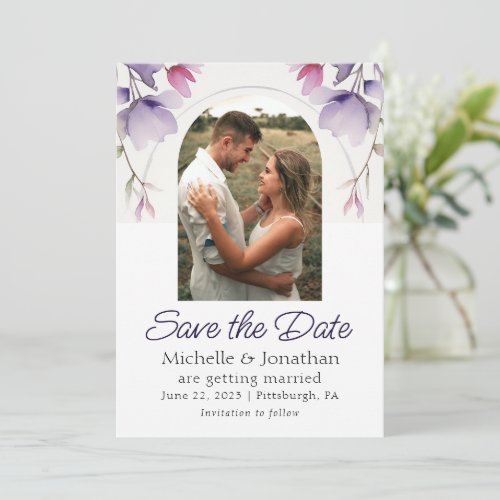 Lavender Floral Photo Bible Verse Wedding Save The Date