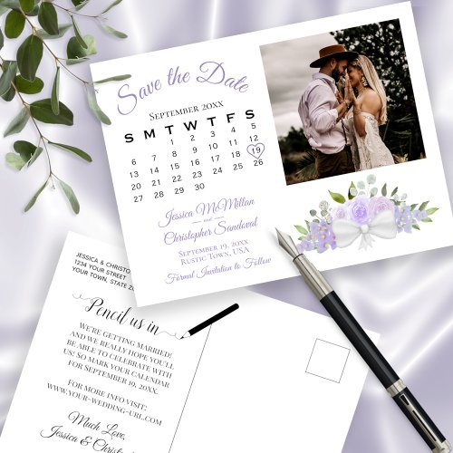 Lavender Floral Photo  Calendar Save the Date  Announcement Postcard