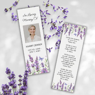 Lavender Floral Photo Funeral Memorial Bookmark