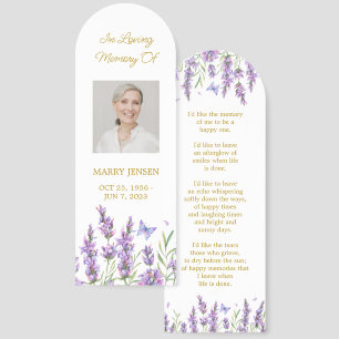 Lavender Floral Photo Funeral Memorial Bookmark