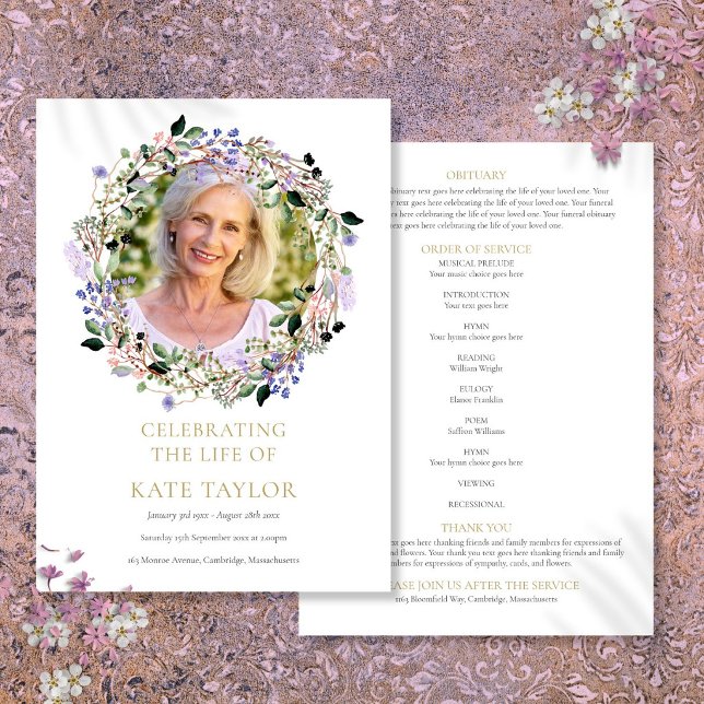 Lavender Floral Photo Funeral Order Of Service Program (Lavender Floral Photo Funeral Order Of Service Program)