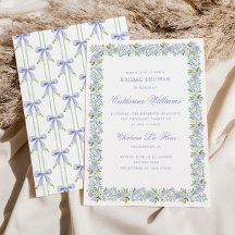 Lavender Floral Preppy Bow Stripe Bridal Shower