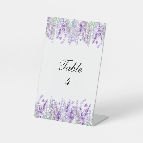 Lavender Floral Purple Green Table Number Wedding Pedestal Sign