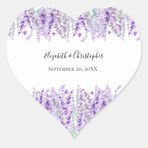 Lavender Floral Purple Green Wedding Heart Sticker