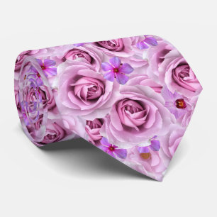 Lavender Floral Purple Oversized Flowers Collage Neck Tie