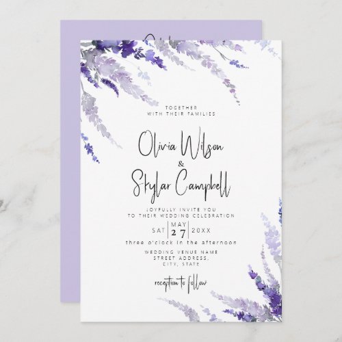 Lavender Floral Purple QR Code All In One Wedding Invitation
