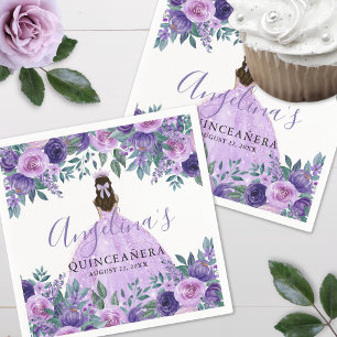 Lavender Floral Purple Quinceanera Napkins