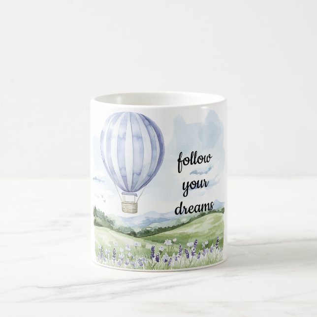 Lavender Floral Purple White Hot Air Balloon Coffee Mug (Center)