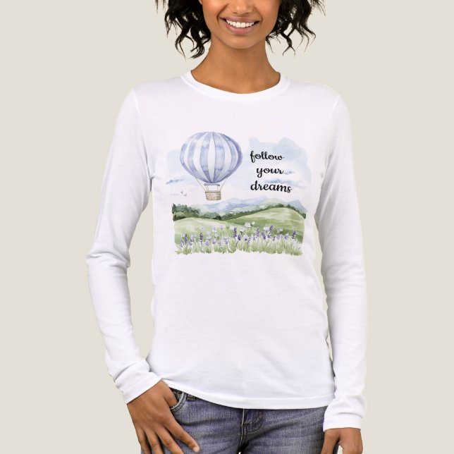Lavender Floral Purple White Hot Air Balloon Tri-Blend Shirt (Front)