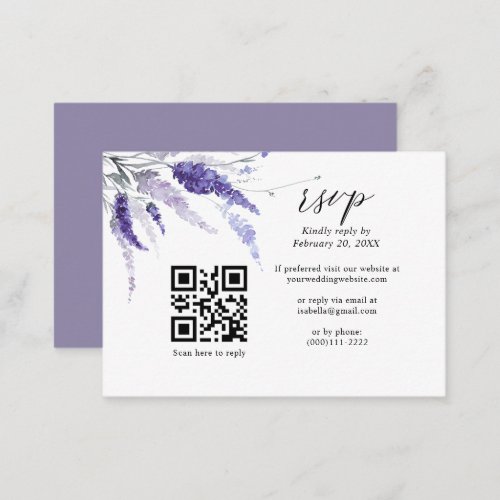 Lavender Floral QR Code Lilac Mauve Wedding RSVP Enclosure Card