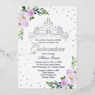 Lavender Floral Quinceanera Foil Invitation