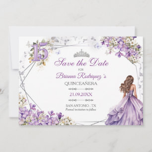Lavender Floral  Quinceañera Save the Date Card