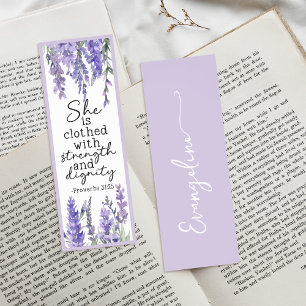Lavender Floral Religious Bible Verse Custom Name Bookmarks