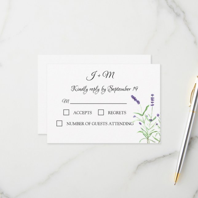 Lavender Floral Rustic flowers Modern RSVP Card (Front/Back In Situ)