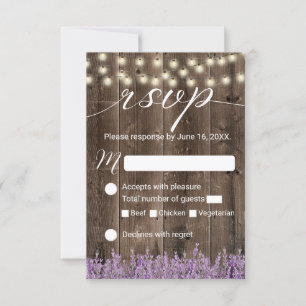 Lavender Floral Rustic String Lights Wedding RSVP Card