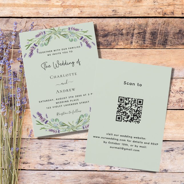 Lavender floral sage green QR luxury wedding  Invitation (Creator Uploaded)