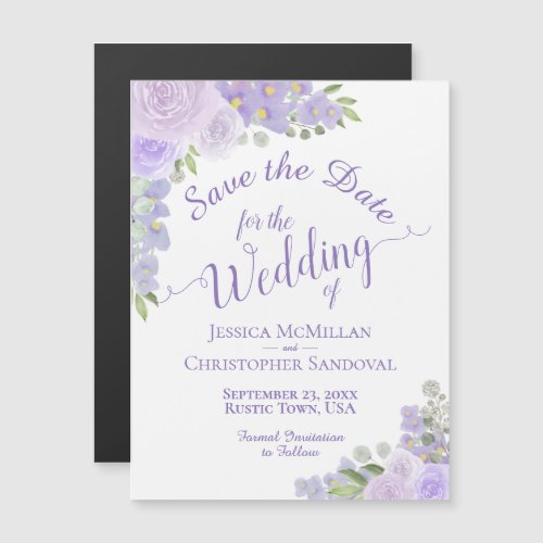 Lavender Floral Save the Date Calligraphy Magnet