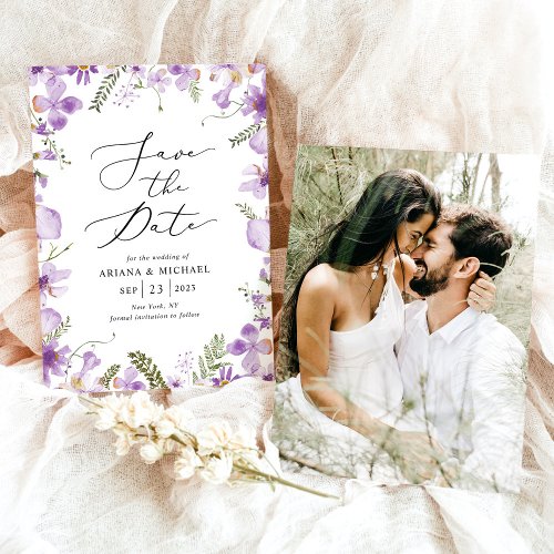 Lavender Floral Save The Date Photo Card
