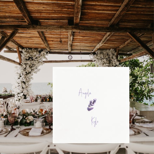 Lavender Floral Script Names Wedding Cocktail Napkins (Creator Uploaded)
