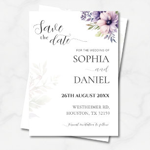Lavender Floral Script Save the Date Card, Elegant Invitation