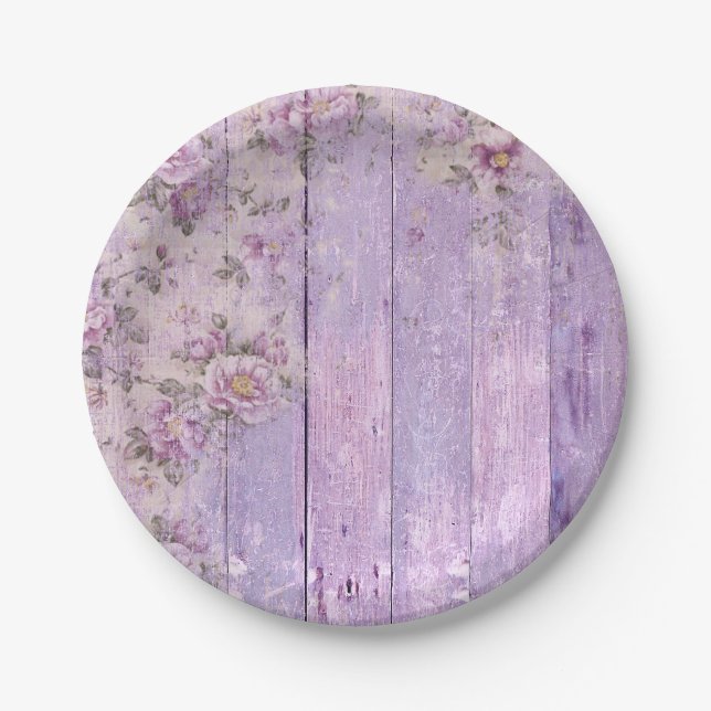 Lavender Floral Shabby Chic Paper Plate (Front)