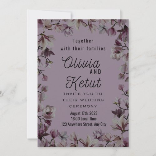 lavender floral simple wedding invitation