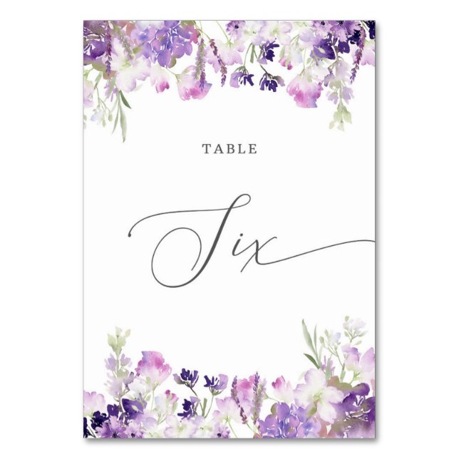 Lavender floral Six Table Number (Front)