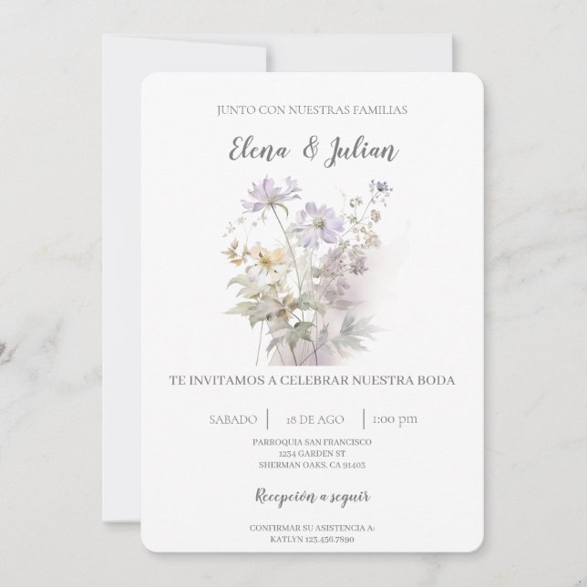 Lavender Floral Spanish Wedding Invitation (Front)