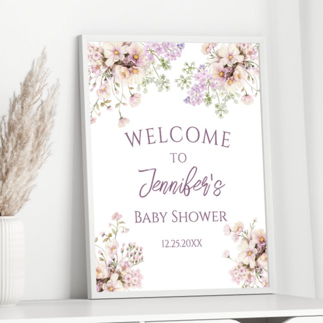Lavender Floral Spring Baby Girl Shower Welcome Poster (Creator Uploaded)