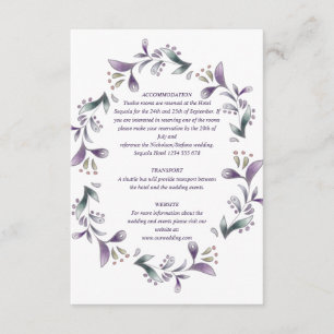 Lavender floral Spring wedding guest information Enclosure Card