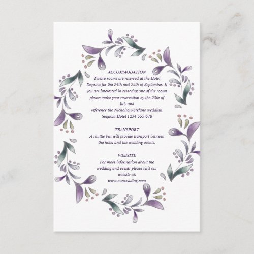 Lavender floral Spring wedding guest information Enclosure Card