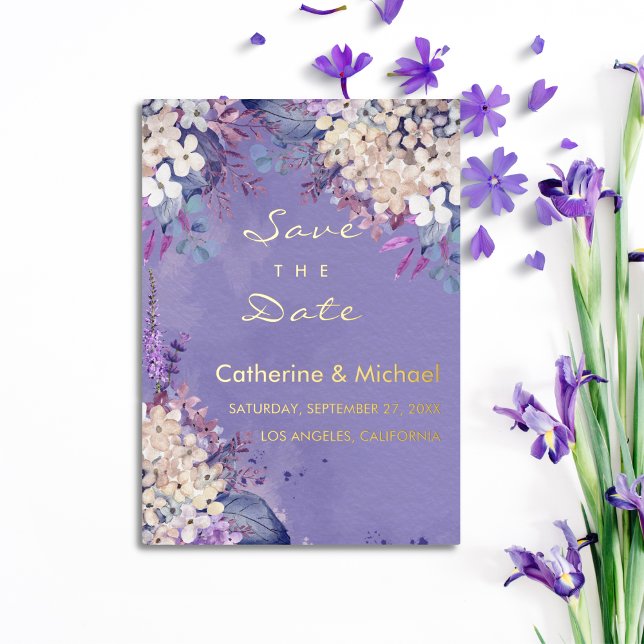 Lavender Floral Spring Wedding Save The Date Foil Holiday Card (Creator Uploaded)