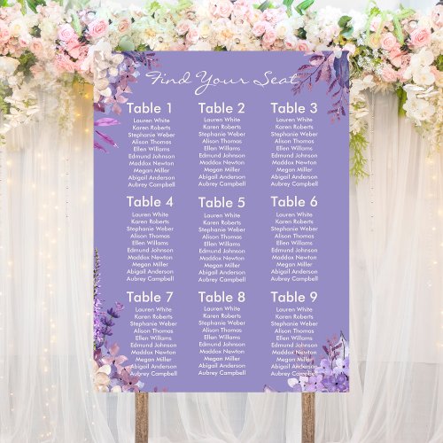 Lavender Floral Spring Wedding Seating Chart Foam Board