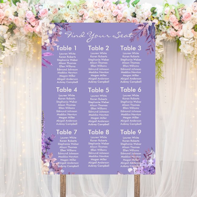 Lavender Floral Spring Wedding Seating Chart Foam Board (Creator Uploaded)