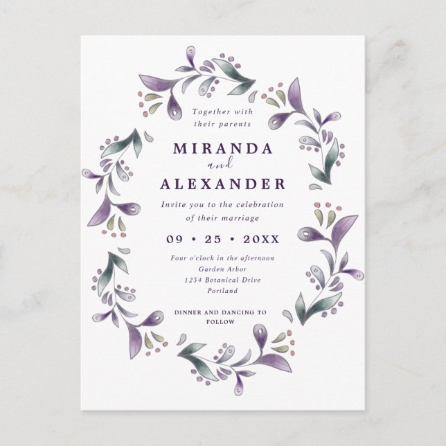 Lavender floral Spring wreath wedding Postcard (Front)
