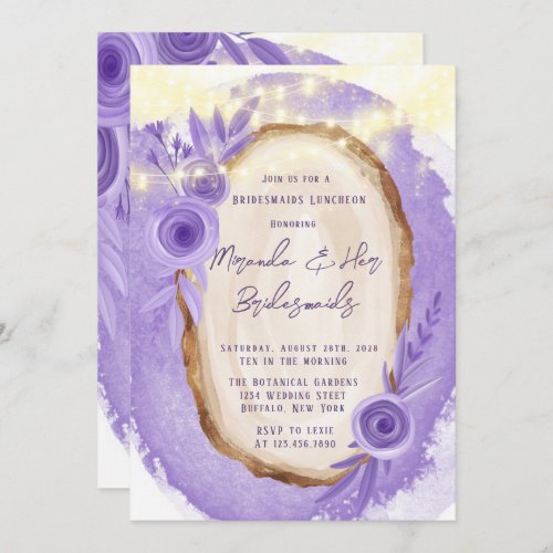 Lavender Floral String Of Light Bridesmaids Lunch Invitation