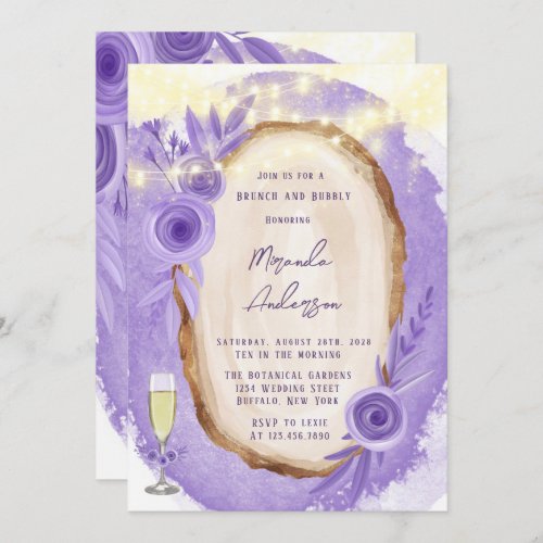 Lavender Floral String Of Light Brunch  Bubbly Invitation