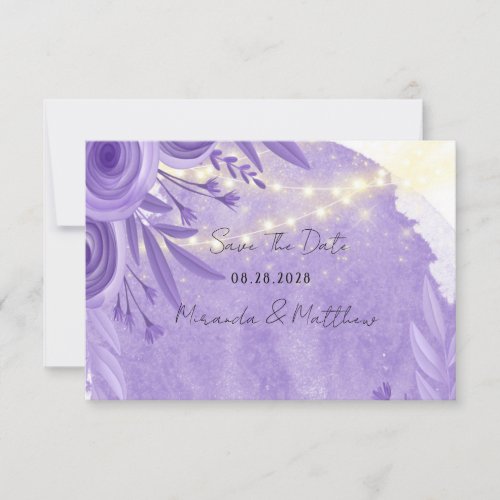 Lavender Floral String of Light Save The Date Card
