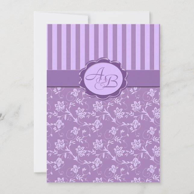 Lavender Floral Stripe Monogrammed Invitation (Front)