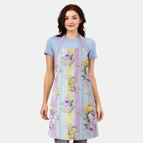 Lavender Floral Striped Apron