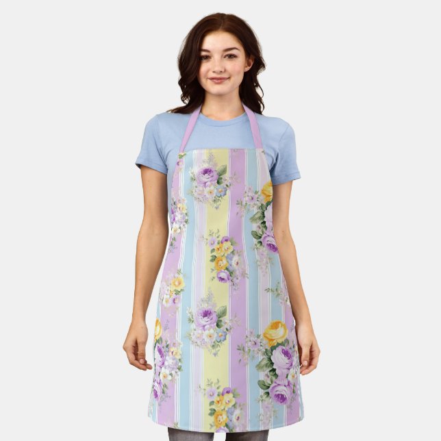 Lavender Floral Striped Apron (Worn)