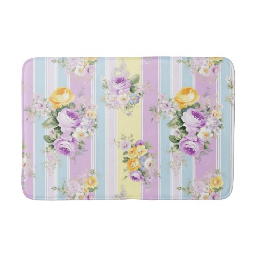 Lavender Floral Striped Bath Mat