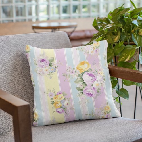 Lavender Floral Striped Throw Pillow