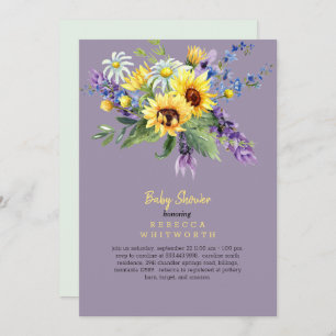 Lavender Floral Sunflower In Person Baby Shower Invitation