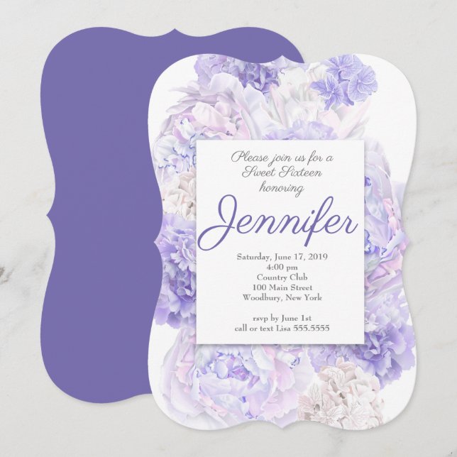Lavender Floral Sweet 16 Invitation (Front/Back)