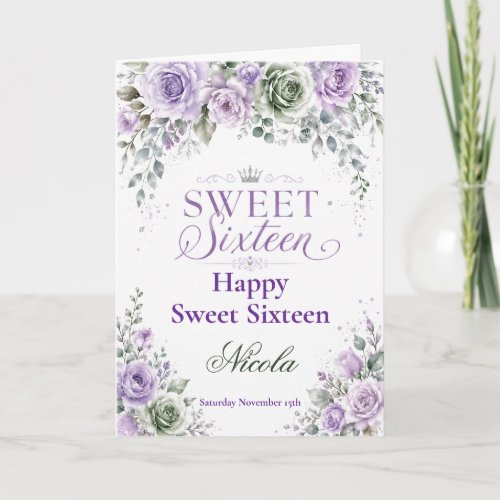 Lavender Floral Sweet Sixteen Card