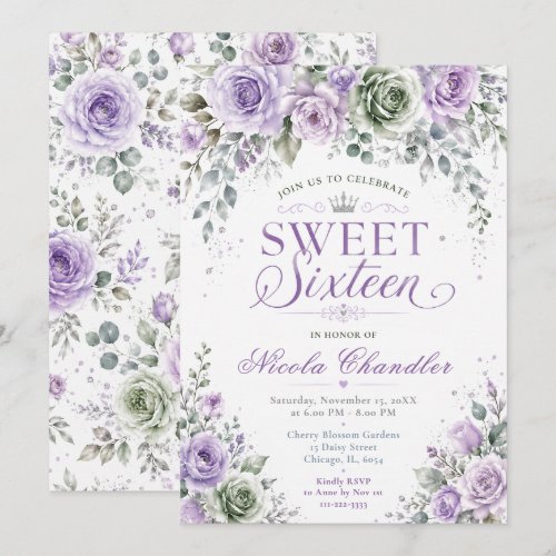 Lavender Floral Sweet Sixteen Invitation