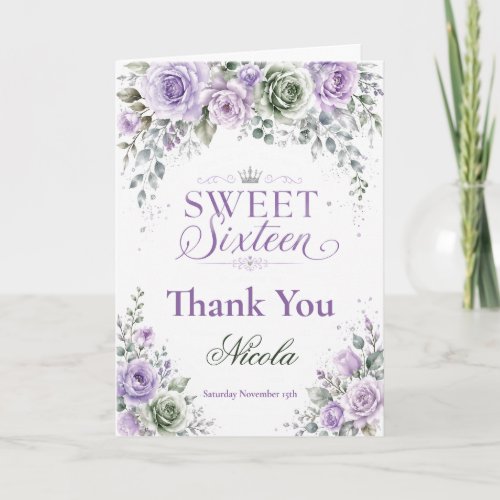 Lavender Floral Sweet Sixteen Thank You Card