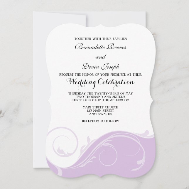 Lavender Floral Swirl Bracket Wedding Invites (Front)
